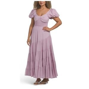 FREE PEOPLE Sundrenched Smocked Puff Sleeve Maxi Dress Size Medium